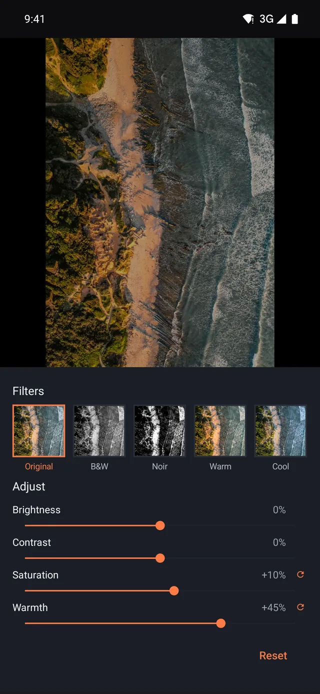 FilMode live filter and colour controls